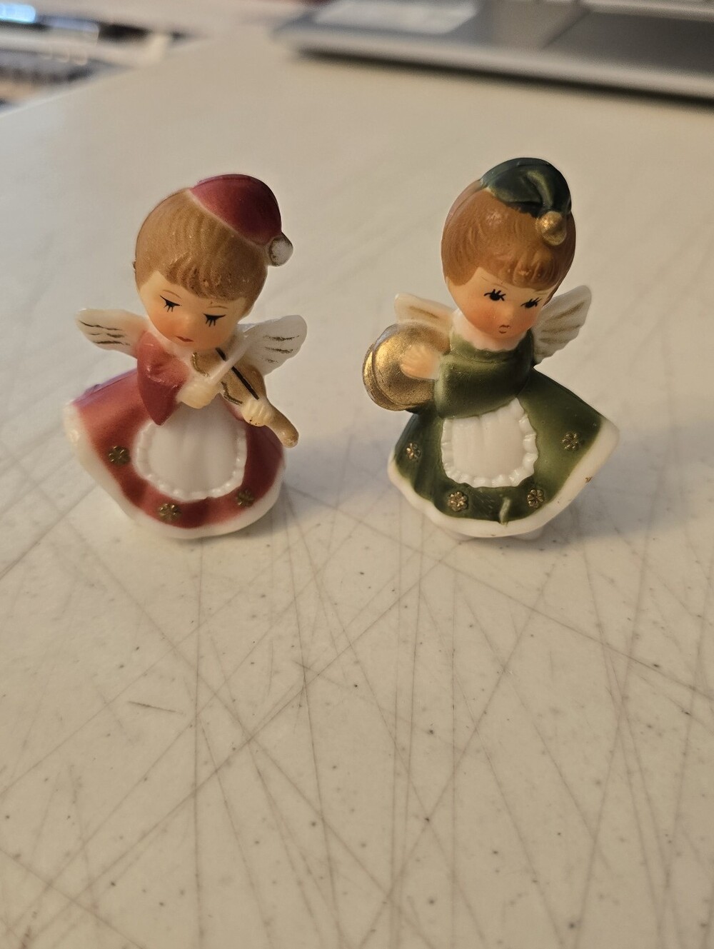 Vtg 1950s? Plastic Christmas Angel Figurines Violin Musician 2.5” READ
